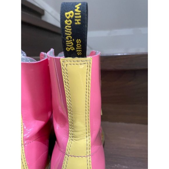 Rare Dr. Martens 1460 W bubble gum pink yellow Patent Lamper Boots Size 7L - Picture 5 of 16